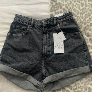 Zara Grey Denim High Waisted Mom Shorts